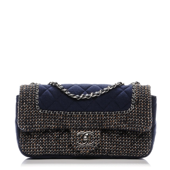 Chanel Jersey Tweed Quilted Medium Flap Navy - Picture 1 of 7
